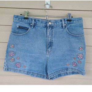 Vintage 90s Y2k Floral Embroidered Shorts Super High Rise Size‎ 15/16/30/10